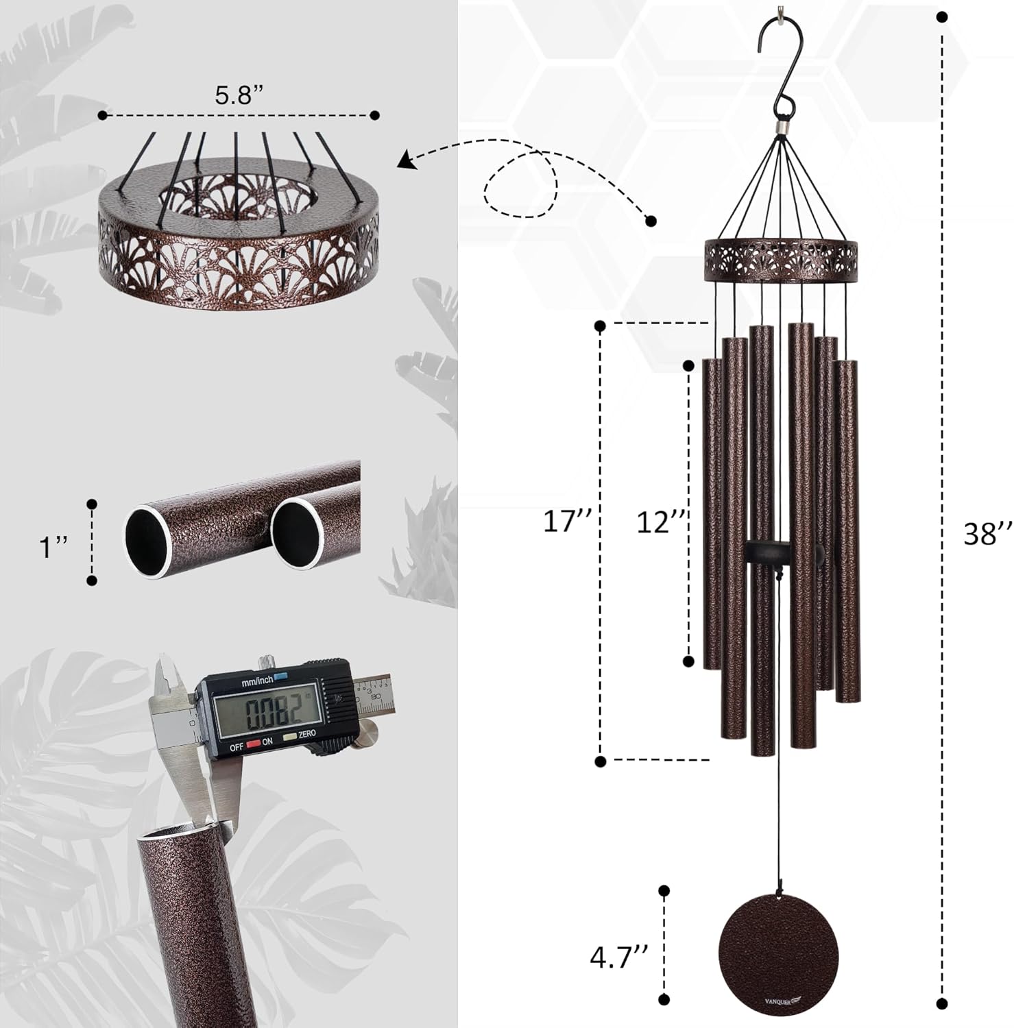 Vanquer Wind Chimes for Outside Deep Tone - 38'' Wind Chimes Outdoor Clearance, Deep Tone, Soothing, Windchimes Outdoors, Memorial, Sympathy, Garden Patio Yard, Home Décor (38" Bronze) - Image 2