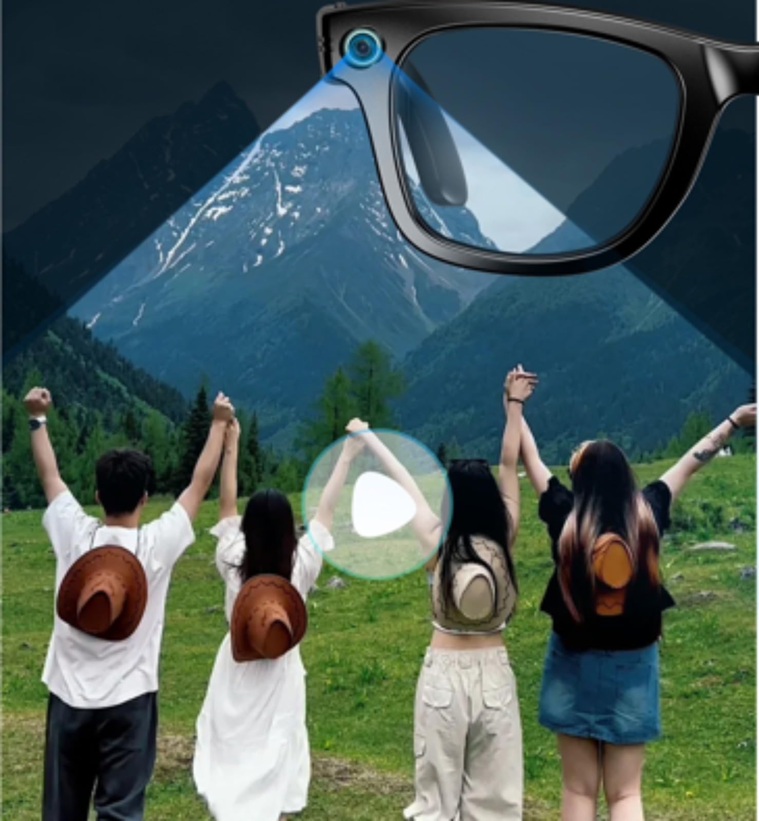 Korons Occhiali Intelligenti con Fotocamera HD 800W, Traduzione Intelligente AI, Trasferimento Immagini Wi-Fi (Occhiali da Sole)