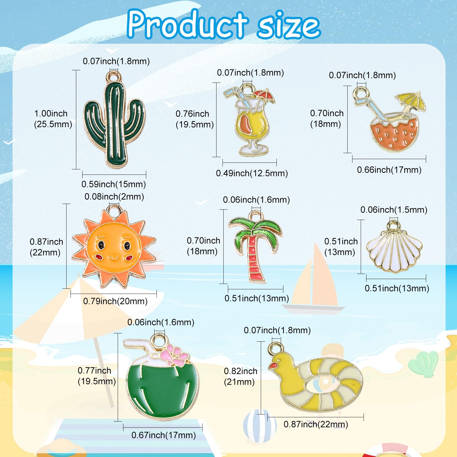 Stiesy 40Pcs 8 Styles Enamel Beach Charms Summer Charm Pendant Shell Cactus Coconut Tree Sun Charms for Jewellery Making Bracelet Necklace Crafting Earring DIY - Image 2
