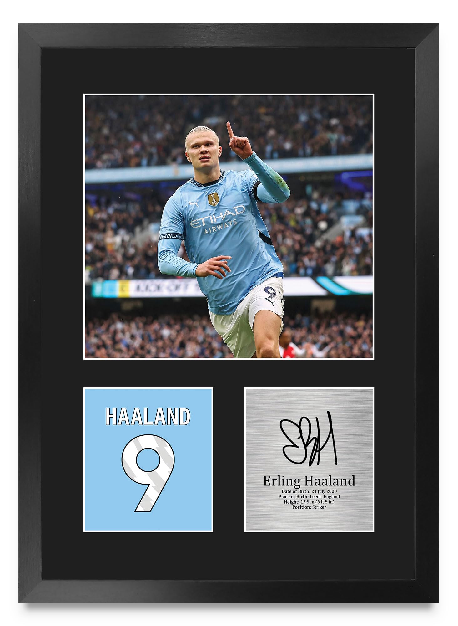 HWC Trading Erling Haaland Manchester City Prezenty Drukowane Podpisane Zdjęcie Z Autografem Dla Fanów Piłki Nożnej I Kibiców - A3 Portret Oprawione