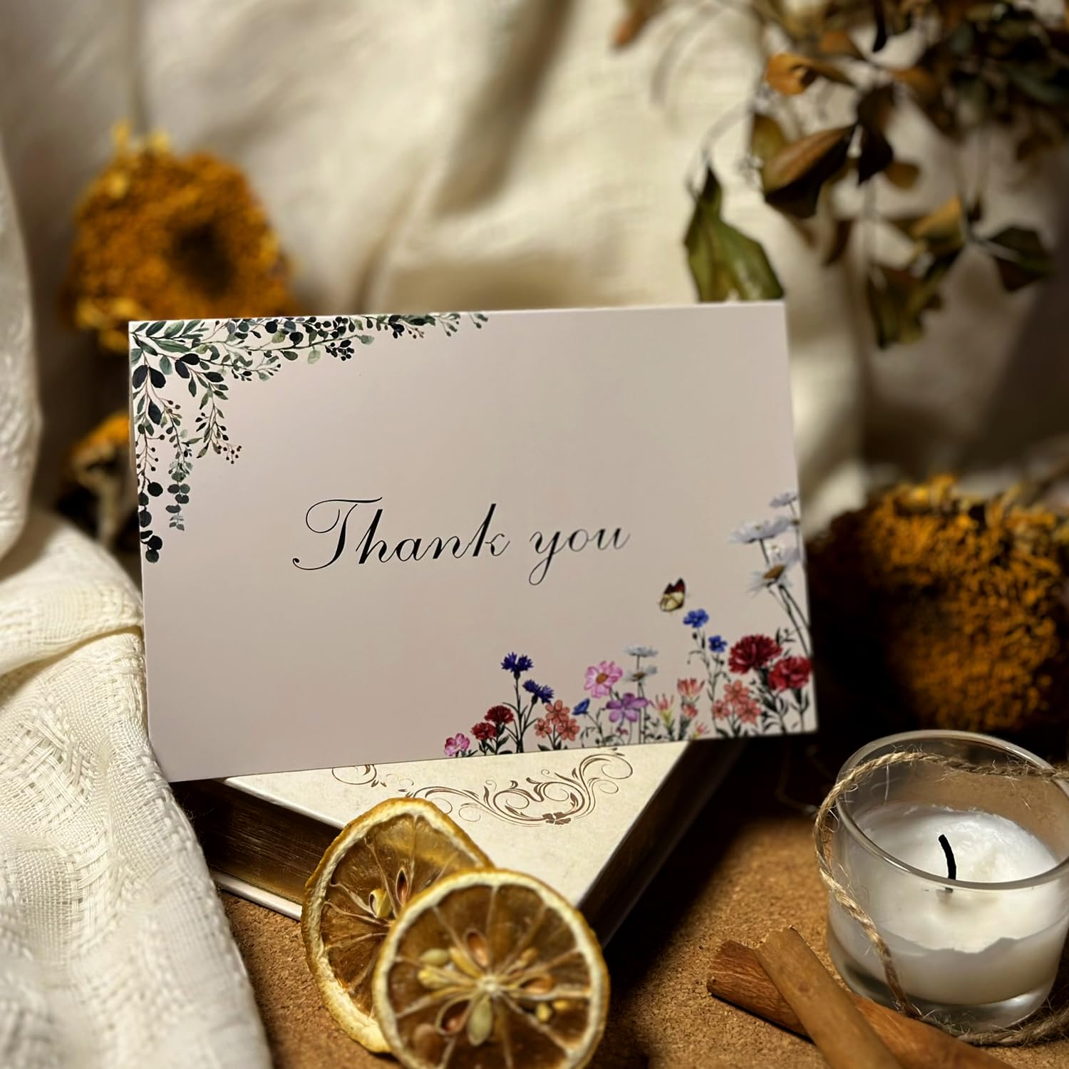 Paquete de 100 tarjetas de agradecimiento de flores vintage de 4 x 6 pulgadas con sobres, elegante diseño floral, tarjetas de agradecimiento en blanco a granel para cumpleaños, boda,