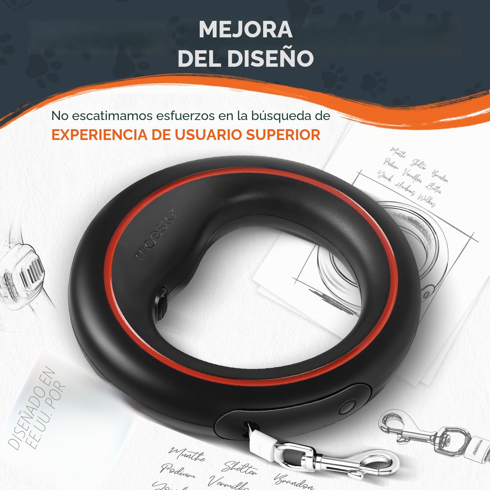 UFO - Correa retráctil para Perro, 360°, sin enredos, Bloqueo de Pausa de Freno con una Sola Mano, Correa Extensible para Perro con Soporte para Bolsa de excrementos, Cinta de Nailon