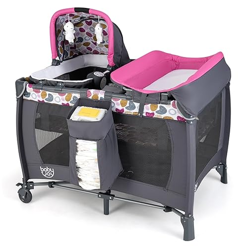 Miniatura 14 de BABY JOY Paquete y juego 5 en 1, centro de guardería portátil con moisés y cambiador de pañales, bolsa, cuna infantil, centro de actividades para
