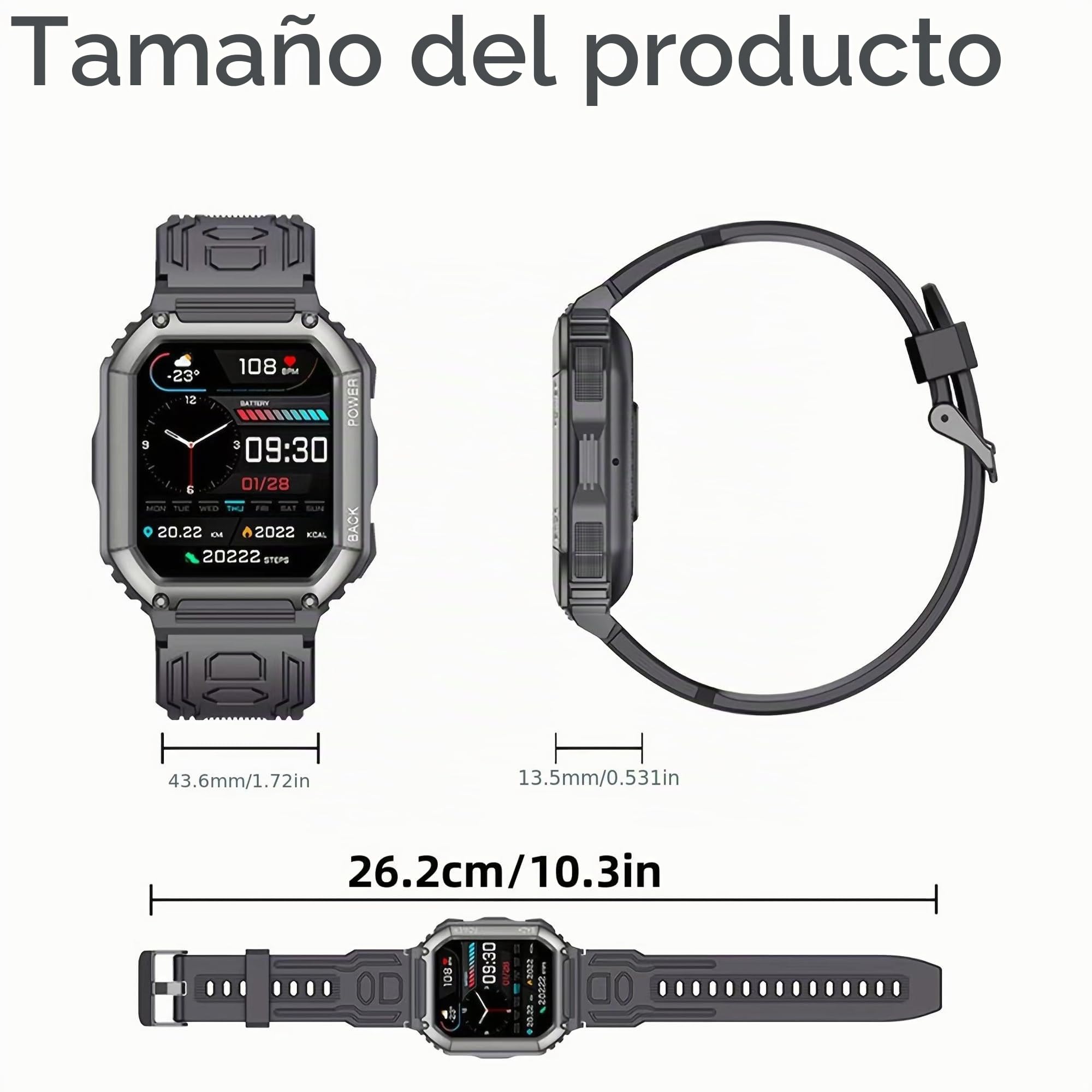 1,8" AMOLED Reloj Inteligente Hombre con Llamada y Whatsapp,Batería de 320 mah, 5ATM Impermeable Reloj Smartwatch 123 Deportivo Hombre con Monitor Sueño, Pulsómetro Android iOS (Camuflaje verde)