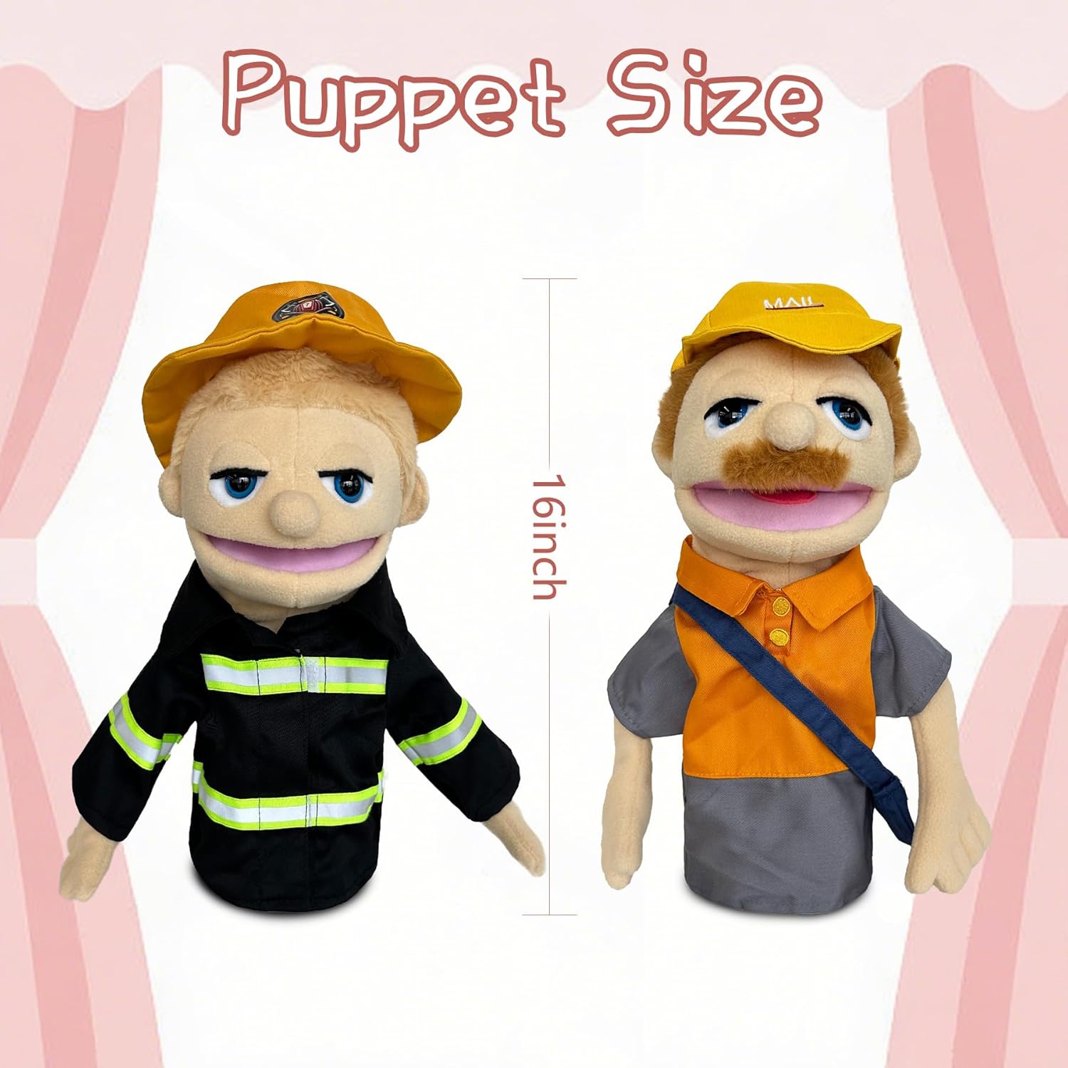 Hand Puppets Professional Characters, Fireman and Postman Role-Playing Storytelling Hand Puppet for Kids Age 4-8 Puppets with Movable Mouths and Control levers