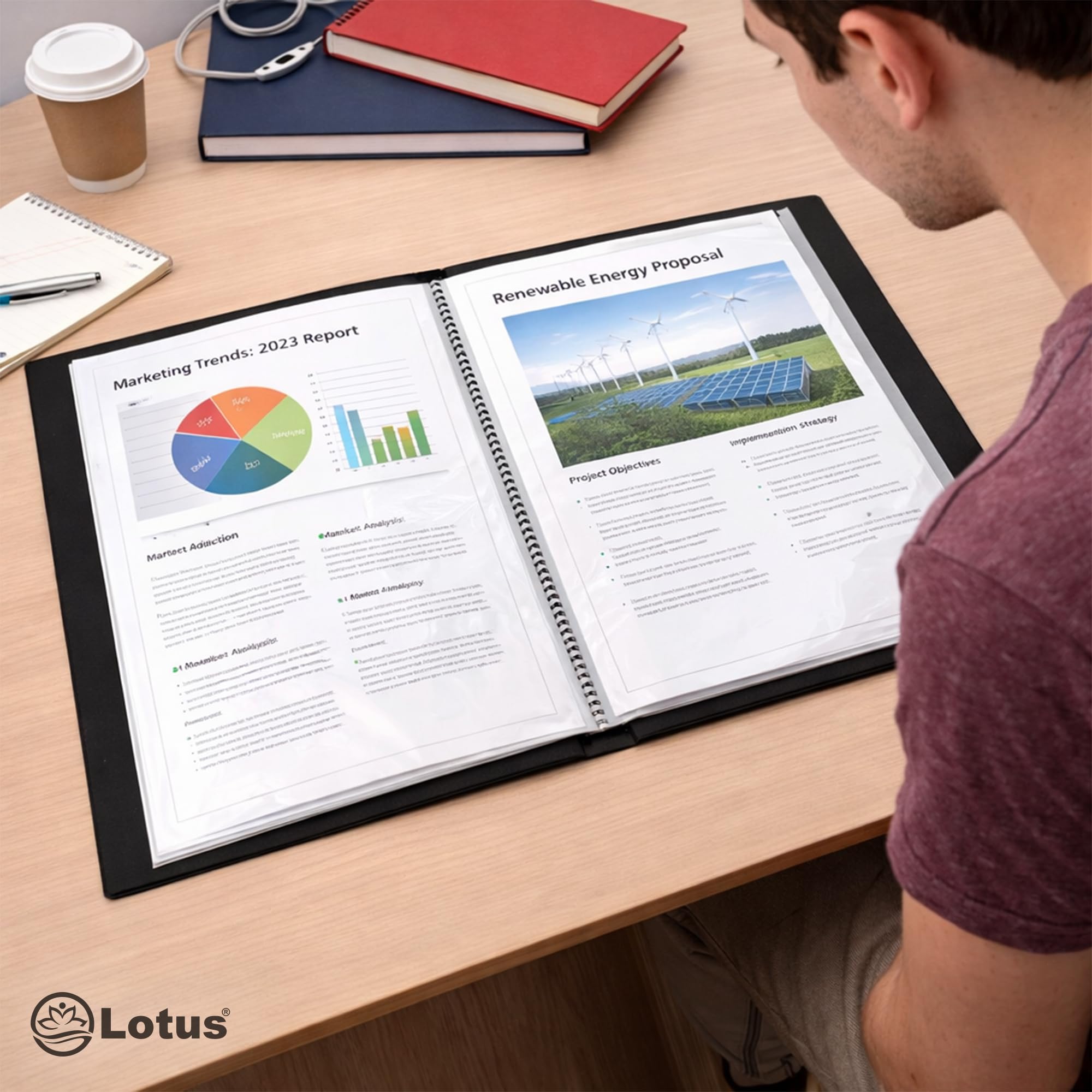Lotus 78208 Präsentationsmappe für Profis, Business, Studenten, Projekte, Schule, Hochschulen und Büroorganisation, verbessern Sie Ihre Dokumentenverwaltung, A2, Schwarz, 78208 (1 Buch)