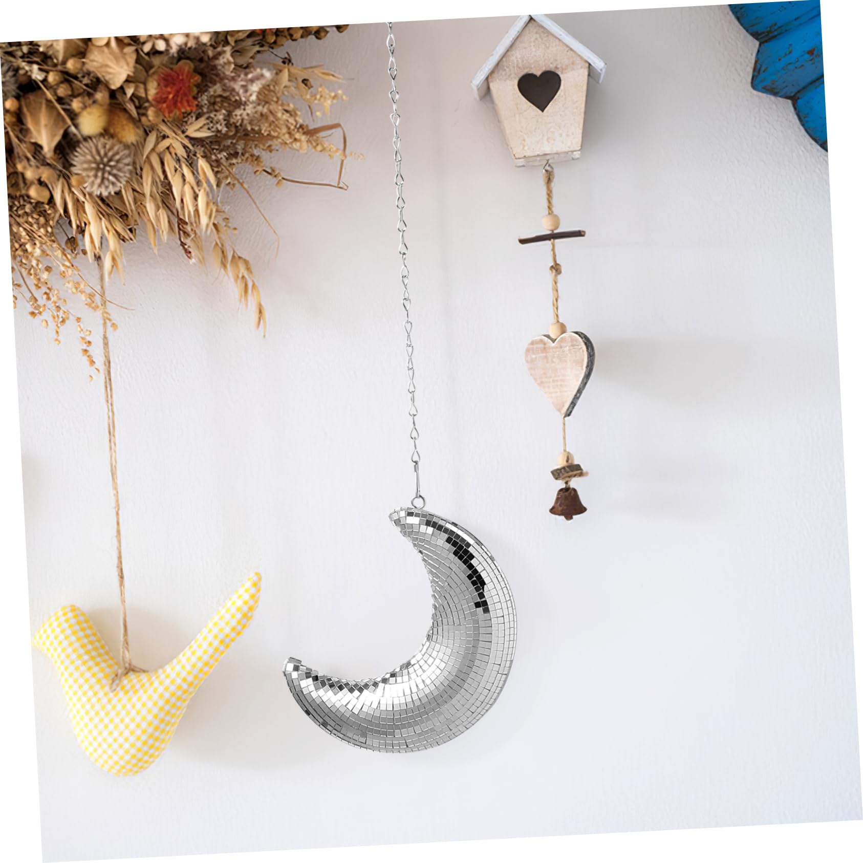 SHOWERORO Disco Ball Moon Pendant with Chain Wall Hanging Decoration for Parties Weddings and Home Decor Durable Design Reflects Light for Sparkling Atmosphere