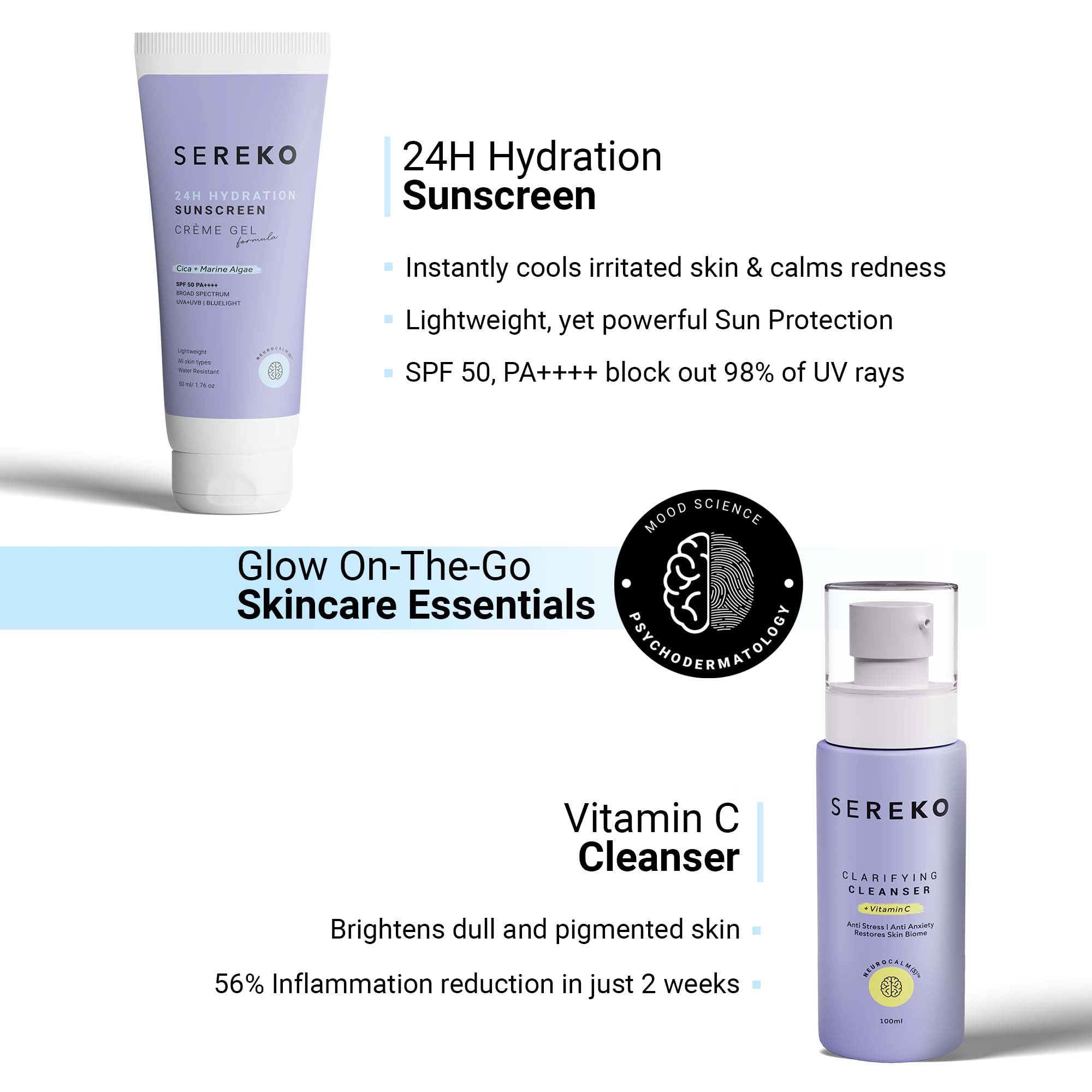 Sereko Skincare Gift Set for Women & Men | Brightening Vitamin C Face Cleanser and Sunscreen SPF 50++++ for Women & Men with Bright Side Tote Bag (Glow On-The-Go Gift Set) 1