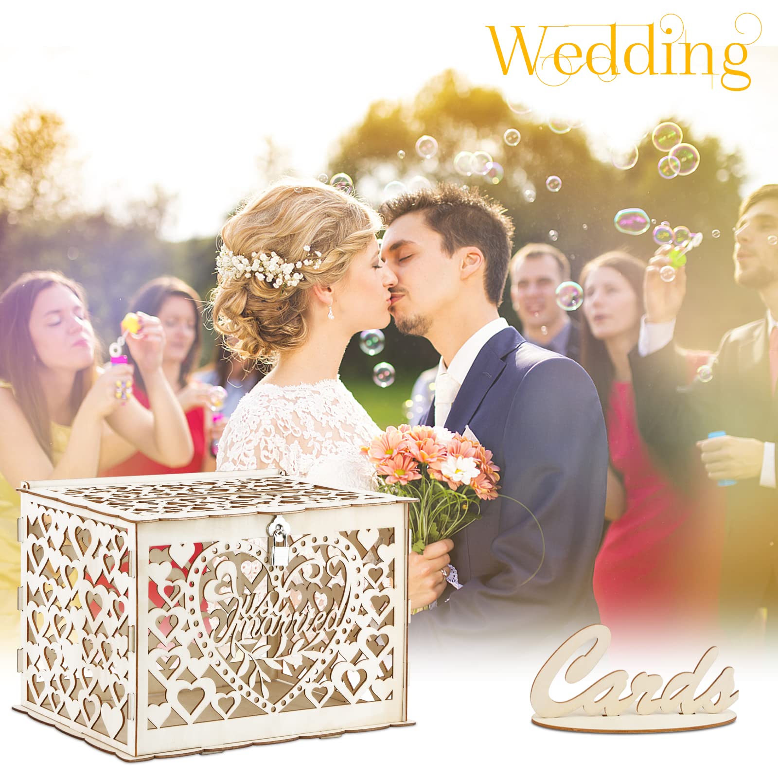 Caja para Tarjetas de Boda Caja Dinero de Boda Regalos con Encaje Suministros Fiesta 22 * 24 * 30cm