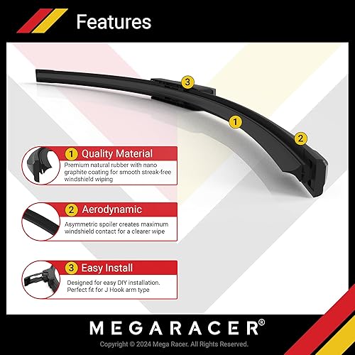 Miniatura 3 de Mega Racer Limpiaparabrisas de 24 pulgadas, repuesto para automóvil, limpiaparabrisas para el lado del conductor y del pasajero, calidad de equipo