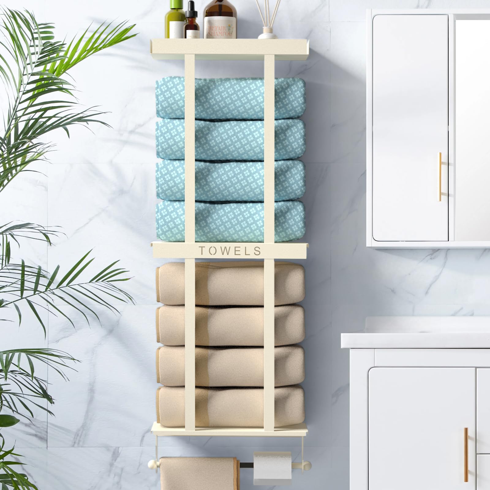 XWF Towel Racks for Bathroom, Bathroom Towel Storage Rack Wall Mounted 30 inch with Shelf and Tissue Organiser,Can Holds 6...