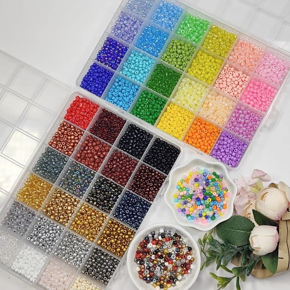 Miniatura 3 de 8600 cuentas de cristal de 0.157 in, 60, 48 colores, dijes para hacer joyas, kit de cuentas de regalo pequeñas cuentas de vidrio para manualidades