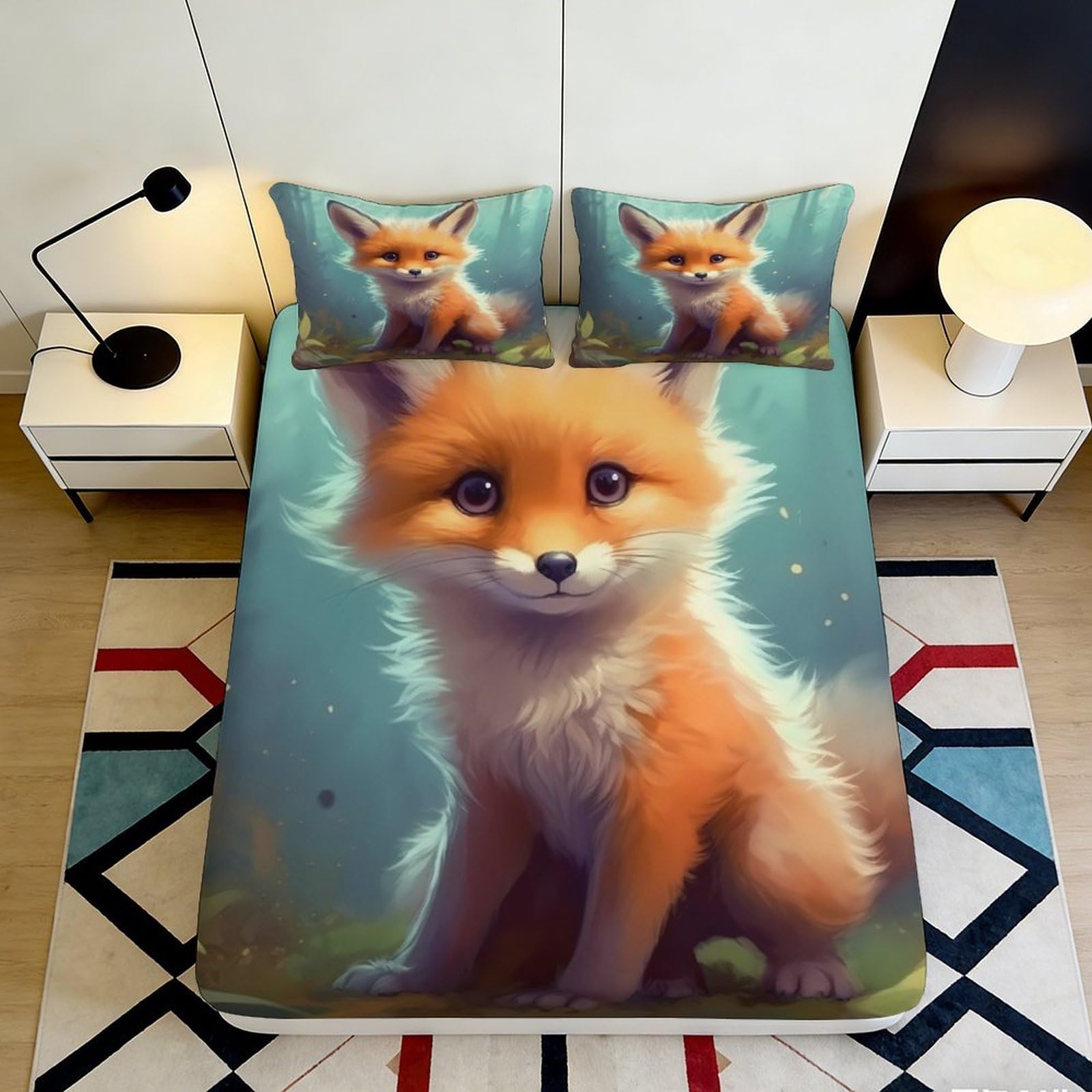 Jqzkxnhpbr Style-6 3D Printed Fox Forest Fitted Sheet Microfiber Soft Breathable Woodland Bed Cover For Bedroom Dorm Mattress Decor 90X200x25cm