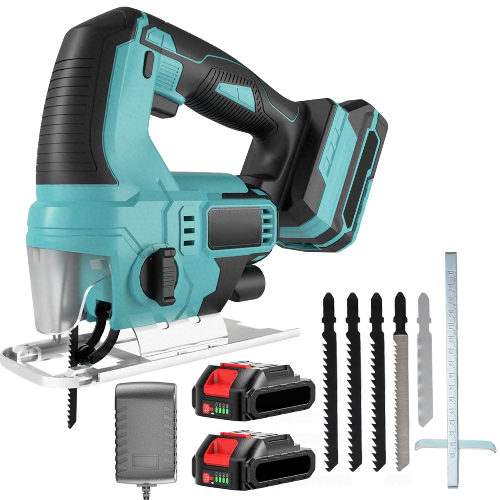 Scie sauteuse électrique sans fil 18 V, avec batterie 2 x 2,0 Ah, éclairage LED, 2800 tr/min, vitesse variable, coupe biseautée max. 45°, 4 réglages de course pendulaire, pour bois, PVC, métal