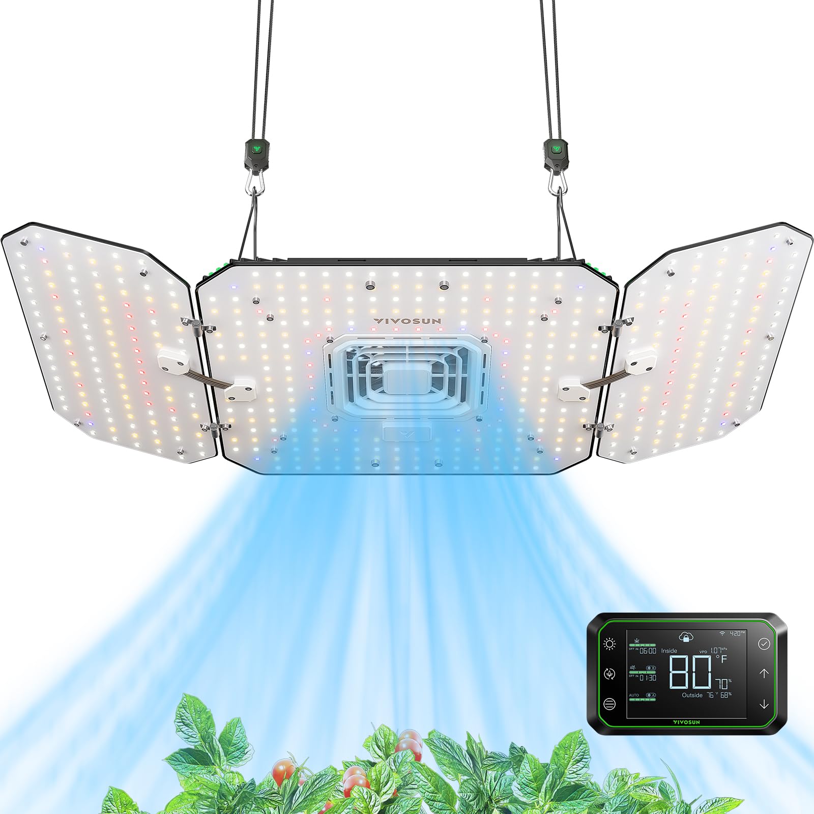 Vivosun AeroLight Wing AW200, Spettro Regolabile, Luce Da Coltivazione LED 200W Con Ventola Di Circolazione Integrata E Controller Growhub E42A, Diodi Samsung LM301B, Compatibile Con App & E25