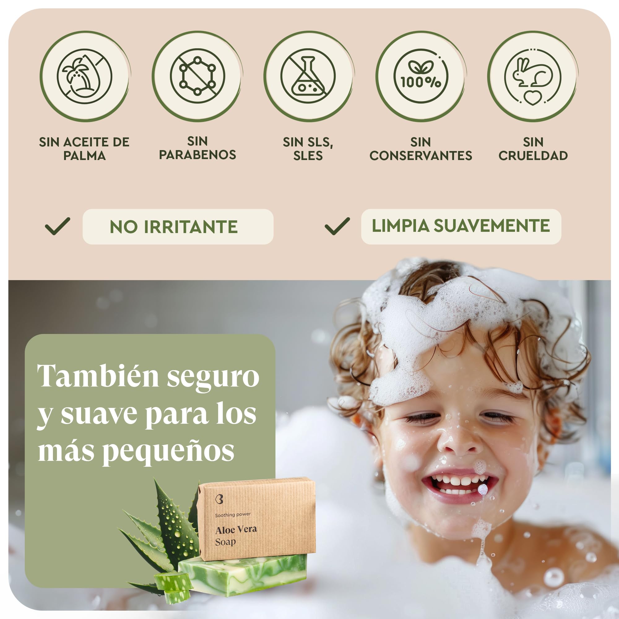 Jabón Natural de Aloe Vera - 100g Jabon de Manos Pastilla Jabon Cuerpo y Pastilla de Jabon Facial Para Hidratar y Nutrir la Piel - Jabones Artesanales — view 5