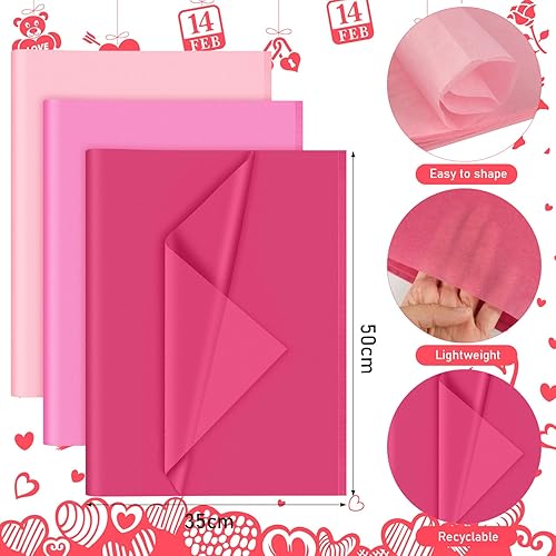 Miniatura 2 de PLULON 60 hojas de papel de seda rosa a granel, hojas de papel de seda de colores para embalaje, envoltura de regalos de cumpleaños, boda, baby