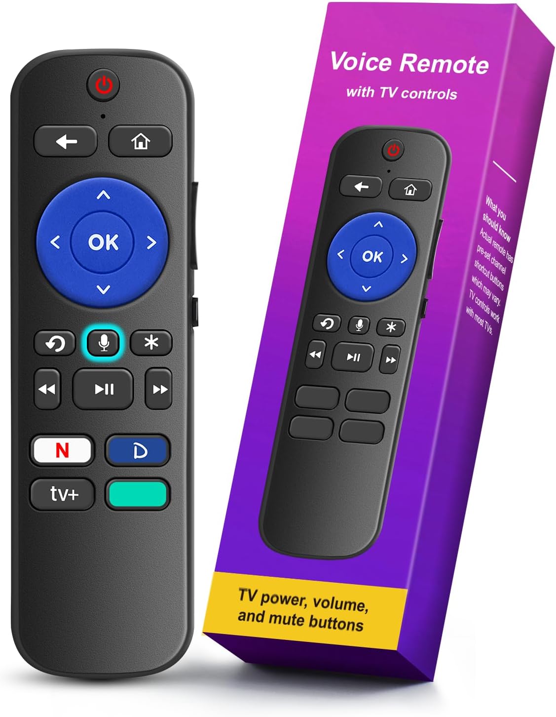 for Roku Voice Remote Control with 4 Shortcuts & Easy Setup, Voice Remote Replacement for Roku TV, Audio Devices, Most Players