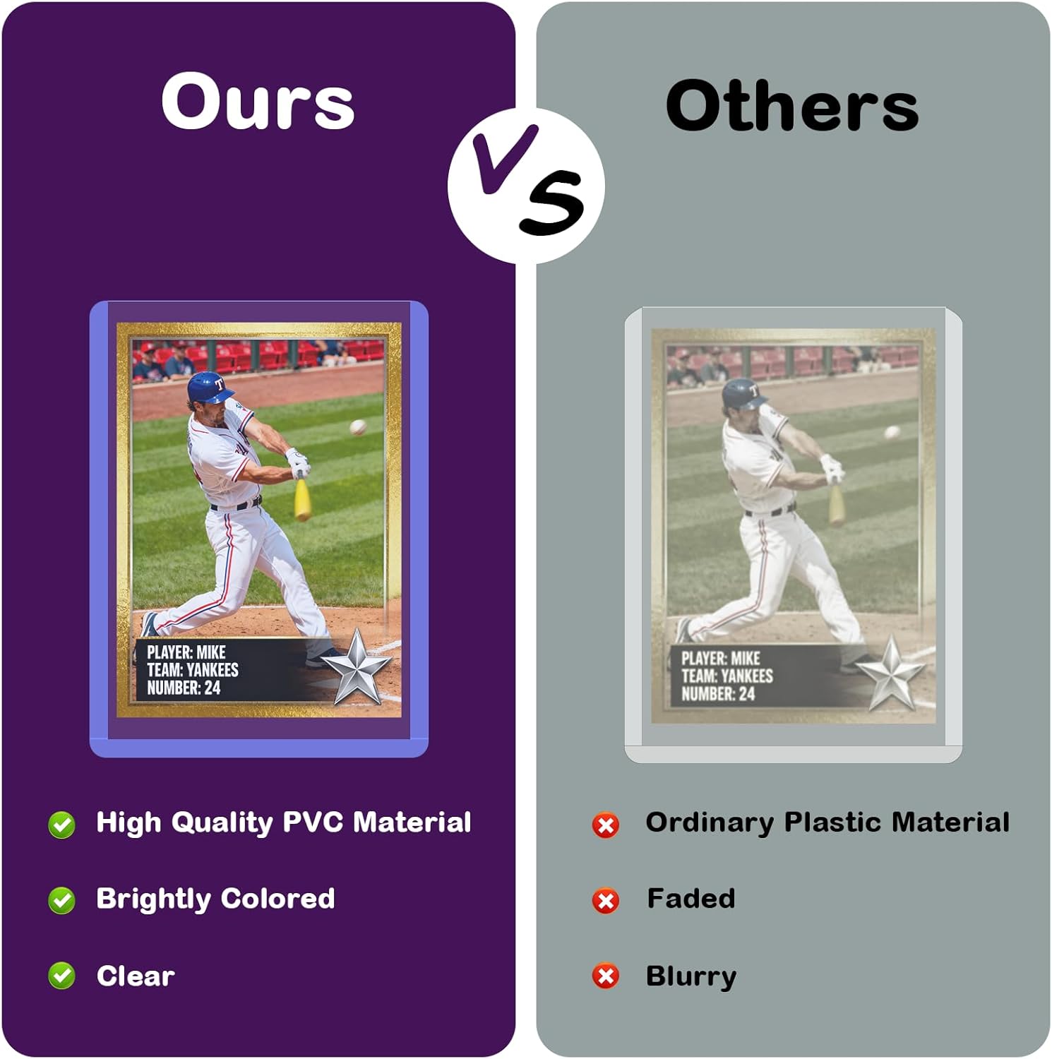 50ct 3"X4" Card Sleeves Hard Plastic - 180pt Hard Card Sleeve, Baseball Card Protectors Hard Plastic, Premium Card Sleeves for Trading Cards, Hard Card Holder for Sports Baseball Football Game Cards