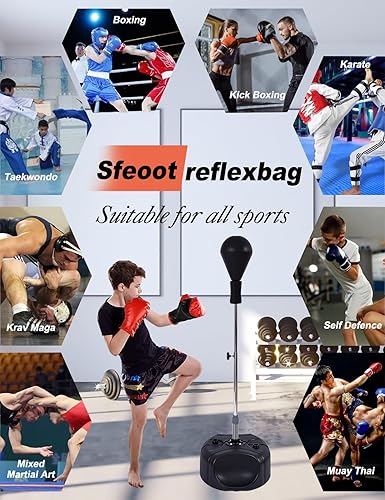 Miniatura 8 de Saco de boxeo con soporte, bolsa de boxeo para adolescentes y adultos, mejora la velocidad, reflejos y resistencia, altura ajustable para