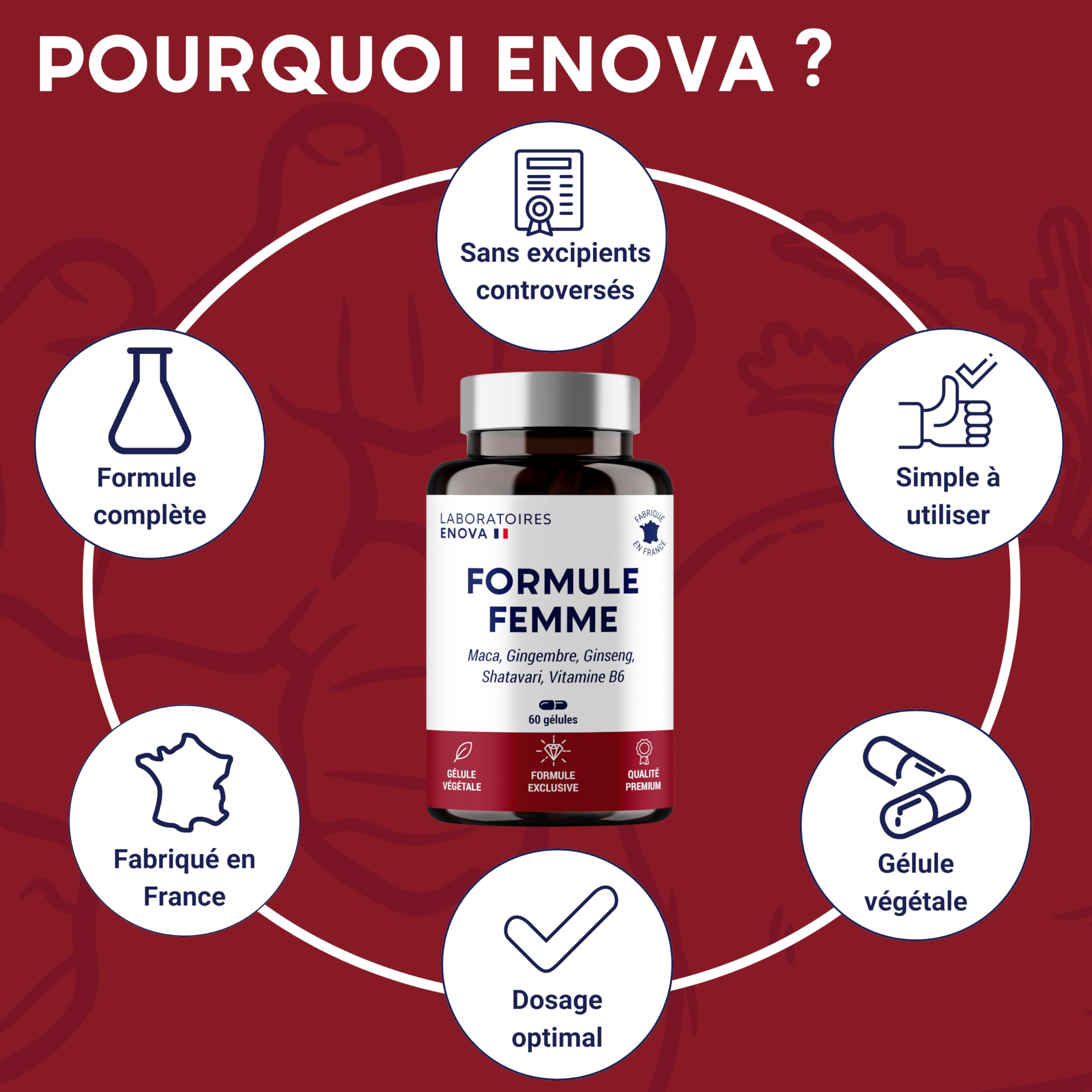 FORMULE FEMME | Vitalité Féminine | Complexe de Plantes : Maca, Gingembre, Ginseng, Shatavari, Vitamine B6 | 60 Gélules | Complement alimentaire | Fabriqué en France | lady era