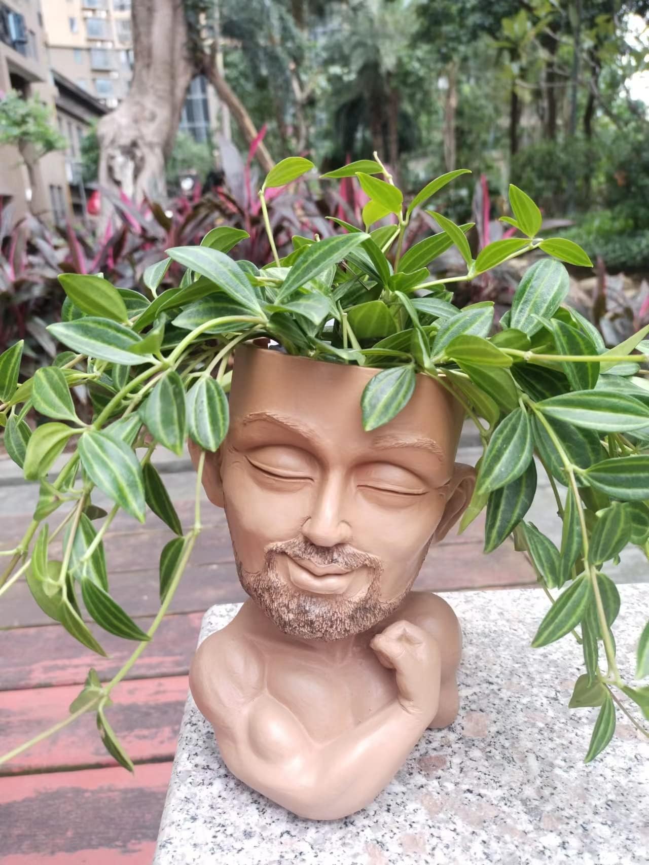 Men Face Flower Pot Cute Head Planter Pot Resin Flower Pot