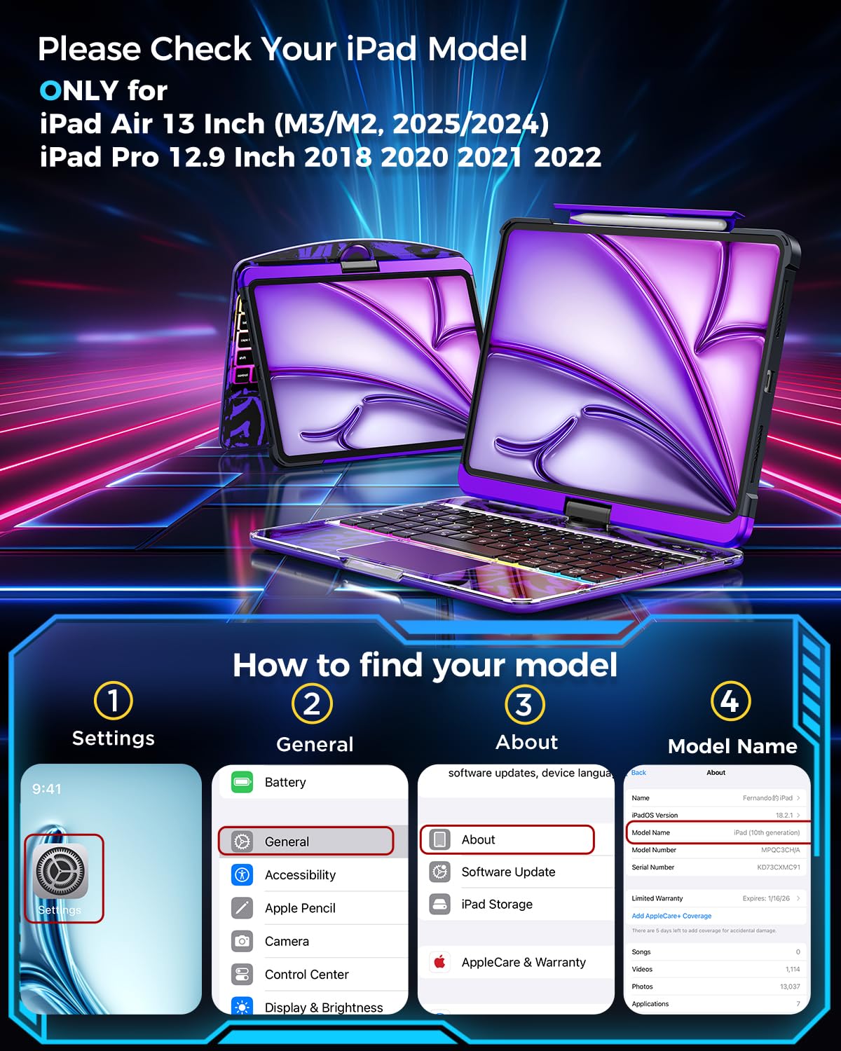 TSQQST Clear Wireless Keyboard Case for iPad Air 13 Inch (M3/M2, 2025/2024)/ iPad Pro 12.9