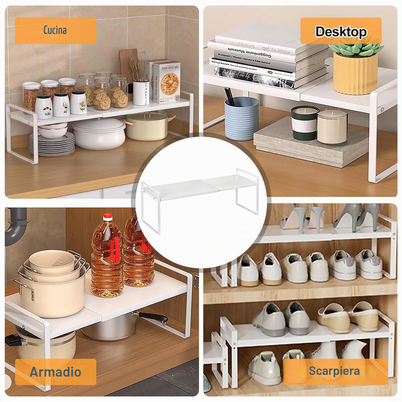 Scaffale allungabile per armadio da cucina, mensola da cucina, mensola per armadio, mensola per spezie estensibile, mensola per dispensa, organizer per armadio regolabile per banconi da cucina, 35 a