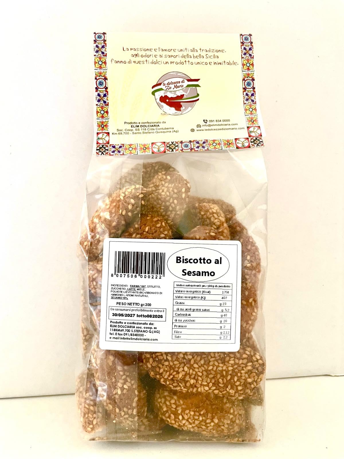 Biscotti al Sesamo Siciliani 300g-Le Dolcezze di Zio Mario-Pacco da pz.14