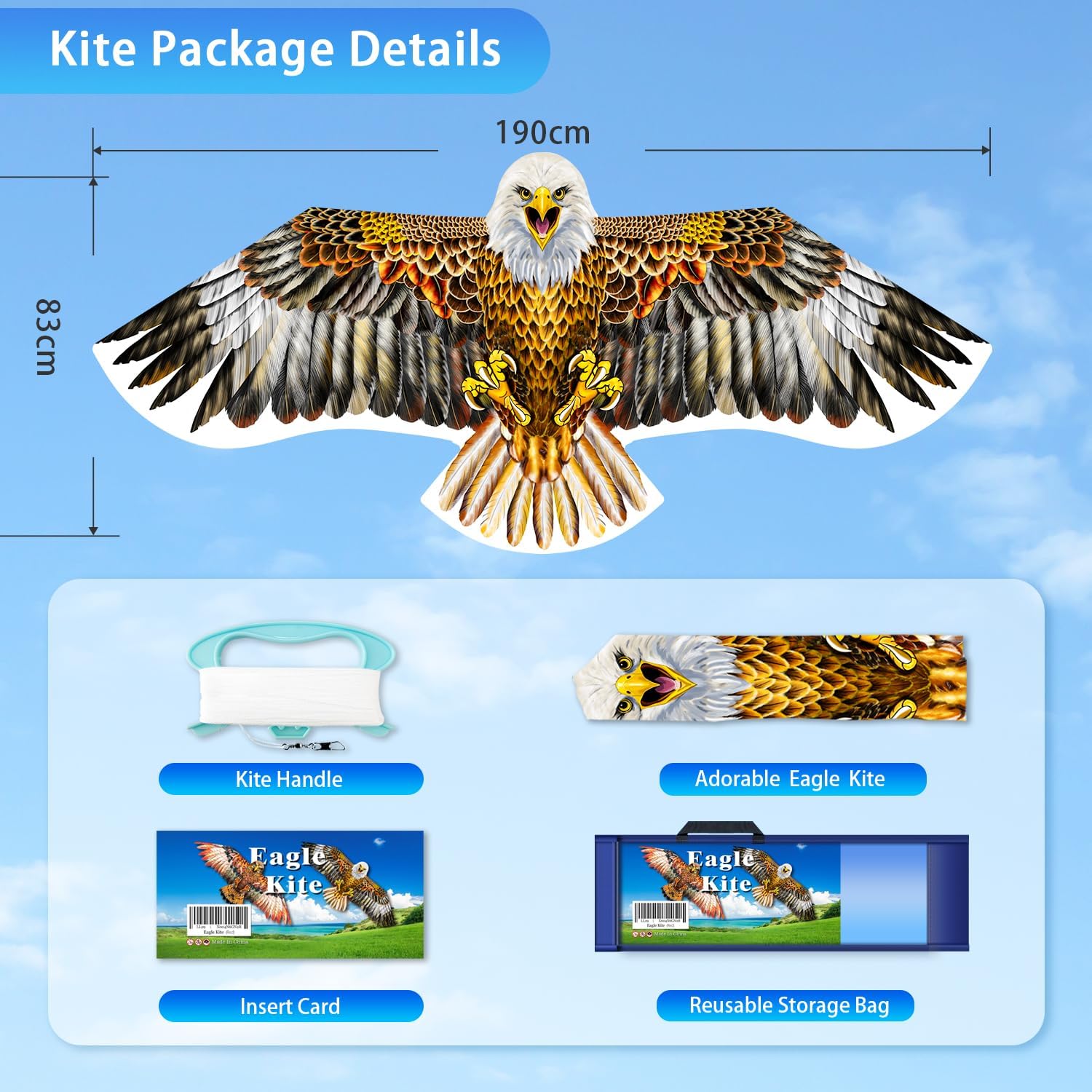 Bald Eagle Kite for Adults & Kids, Professional Durable Kites for Beginners, Outdoor Activities, Beach & Park - Easy Fly Kites Toys for Family Fun