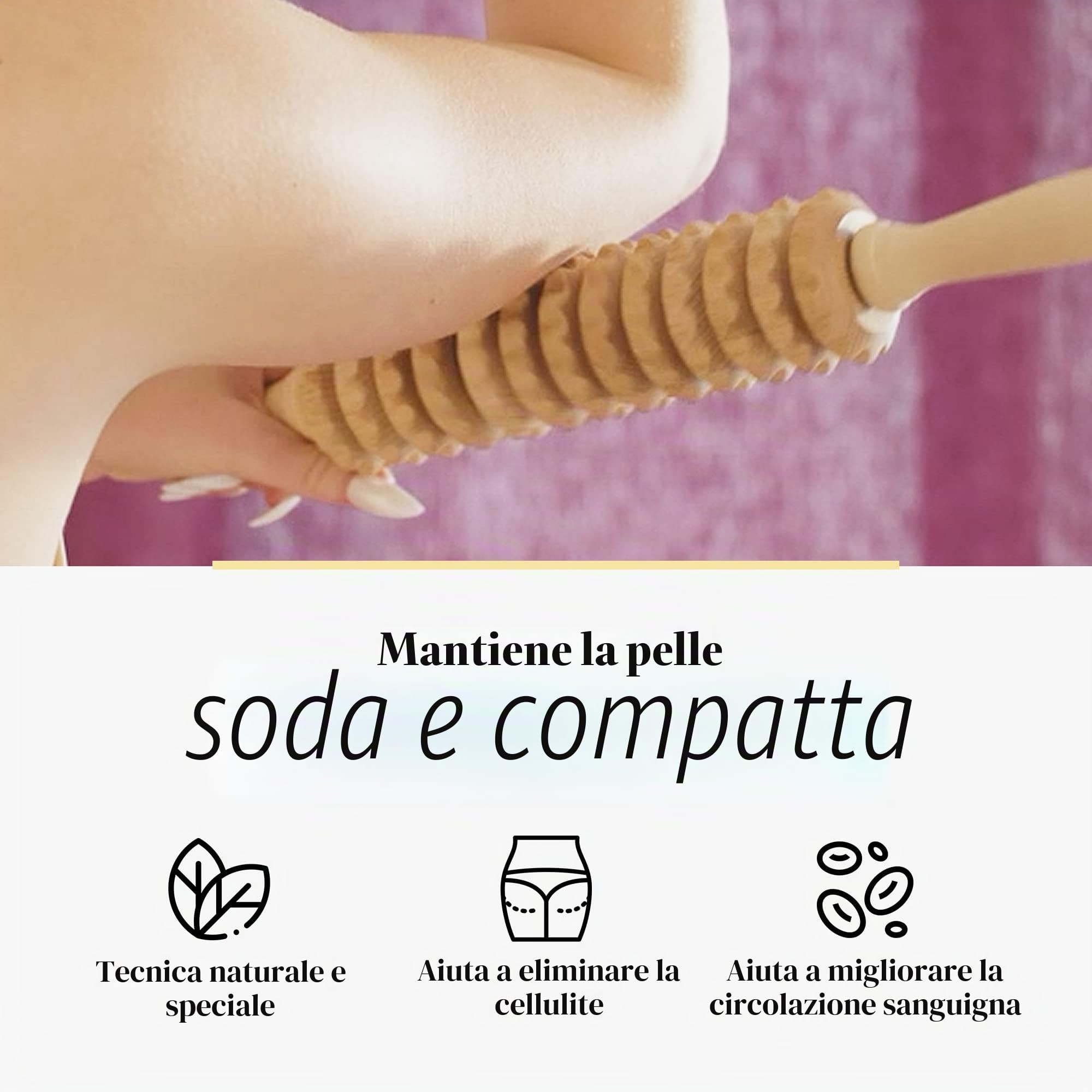 Tuuli Accessories Anti Cellulite Rullo Massaggiatore Massaggio Anticellulite Maderoterapia Legno 40 cm