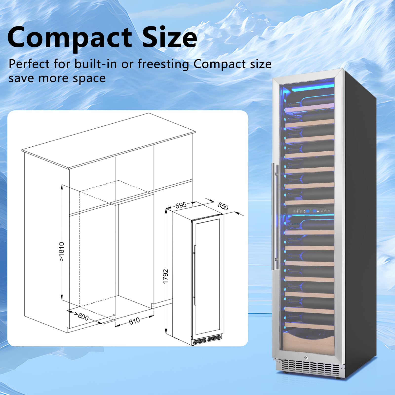 Antarctic Star 385L Wine Cellar Under Counter Built-in Beverage Cooler Mini Fridge Clear Glass Door Digital Memory Temperature Control, Beer Soda LED Light Safety Lock Quiet Operation on Fridge.com