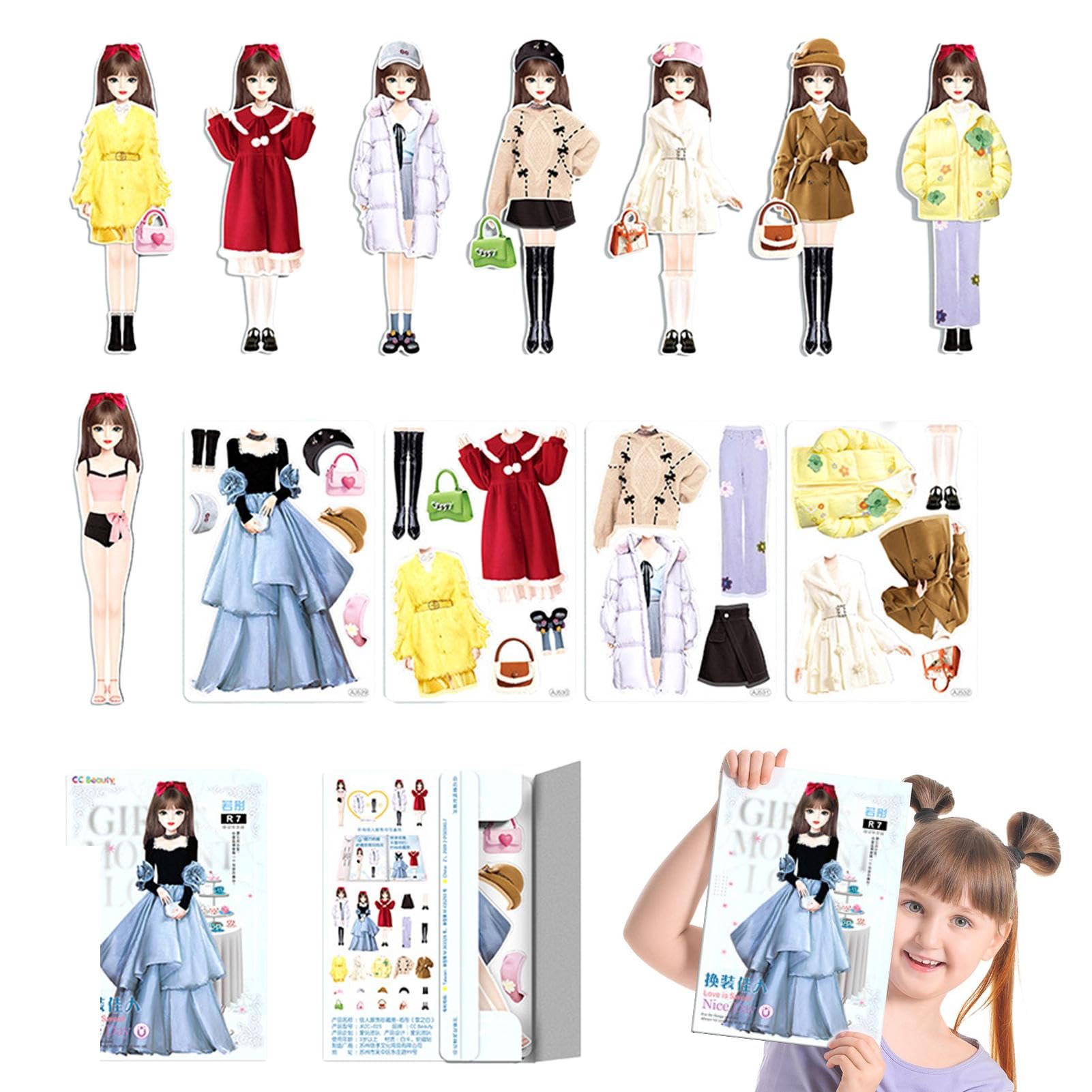 Muñecas de papel magnéticas - Muñecas de vestir magnéticas para niños, juego educativo interactivo | Juguete creativo portátil y reutilizable con trajes y accesorios, traje magnético, muñecas de papel