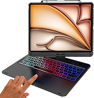 【2025新型】iPad air 13 インチキーボード(M3 2025/M2 2024) iPad Pro 12.9 第6/5/4/3世代 キーボードケース 360°回転180°反転 タッチパッド付き スマート 7色バックライト急速充電可能 全面保護Bluetoothキーボ ード 一体式 Apple pencilを充電可能 スタンド機能付き 日本語説明書 ブラック
