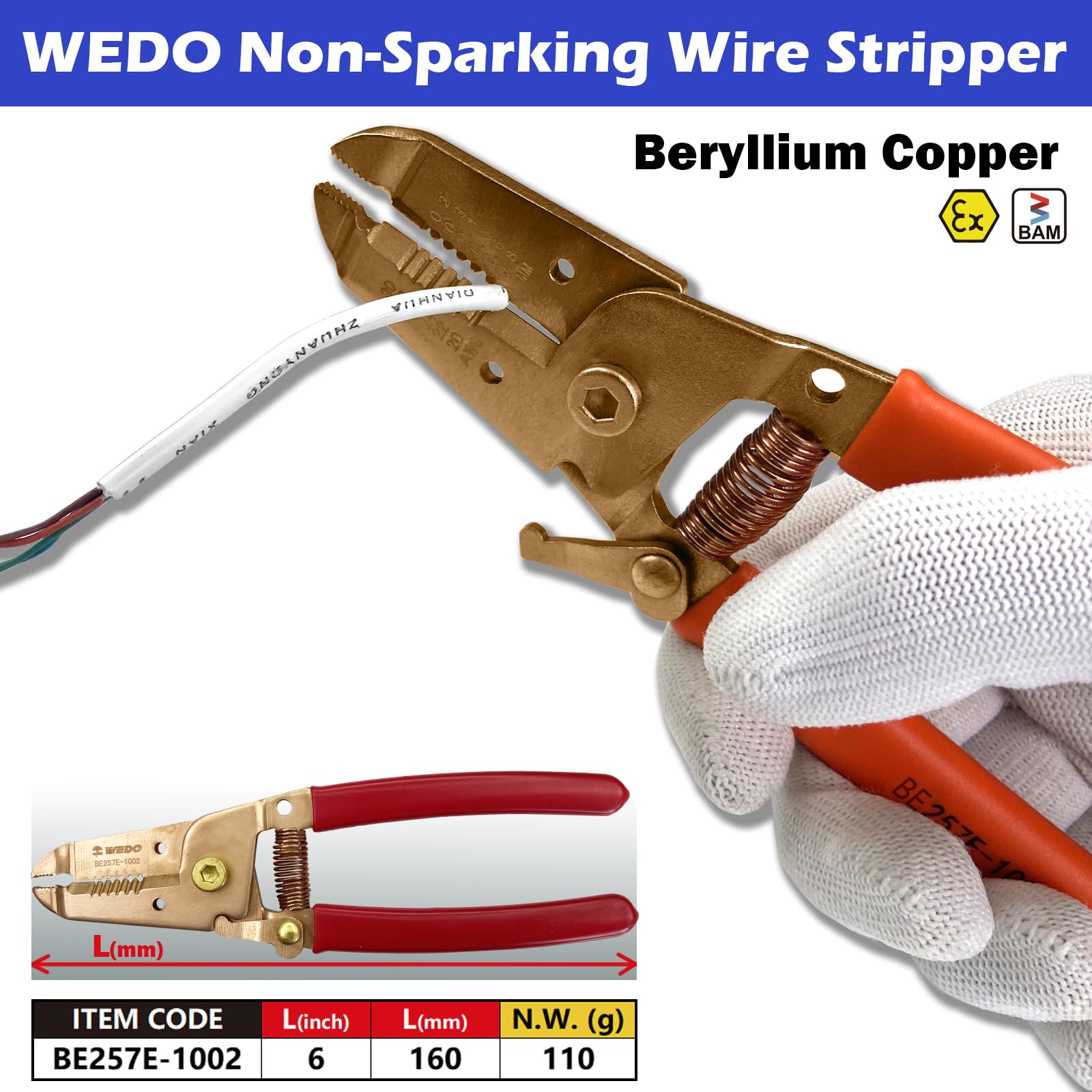WEDO Non-Sparking Wire Stripper, Spark-free Safety Wire Stripper, Beryllium Copper, Non-Magnetic, DIN Standard - Image 2