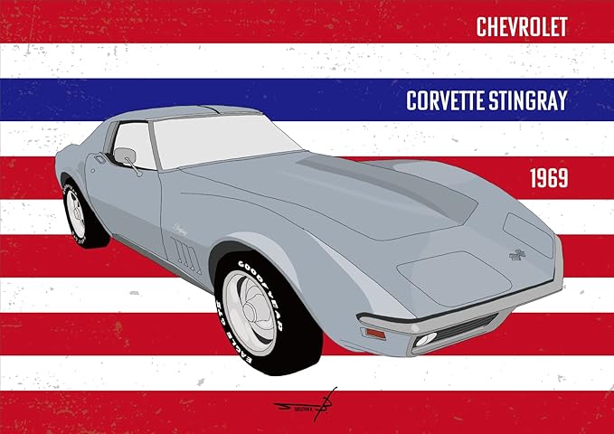 Amazon Co Jp ポスター ビンテージカーポップアート アメ車 シボレー コルベット 1969 スティングレイ 用紙サイズ4mm 594mm Chevrolet Corvette 1969 Stingray Ash ホーム キッチン