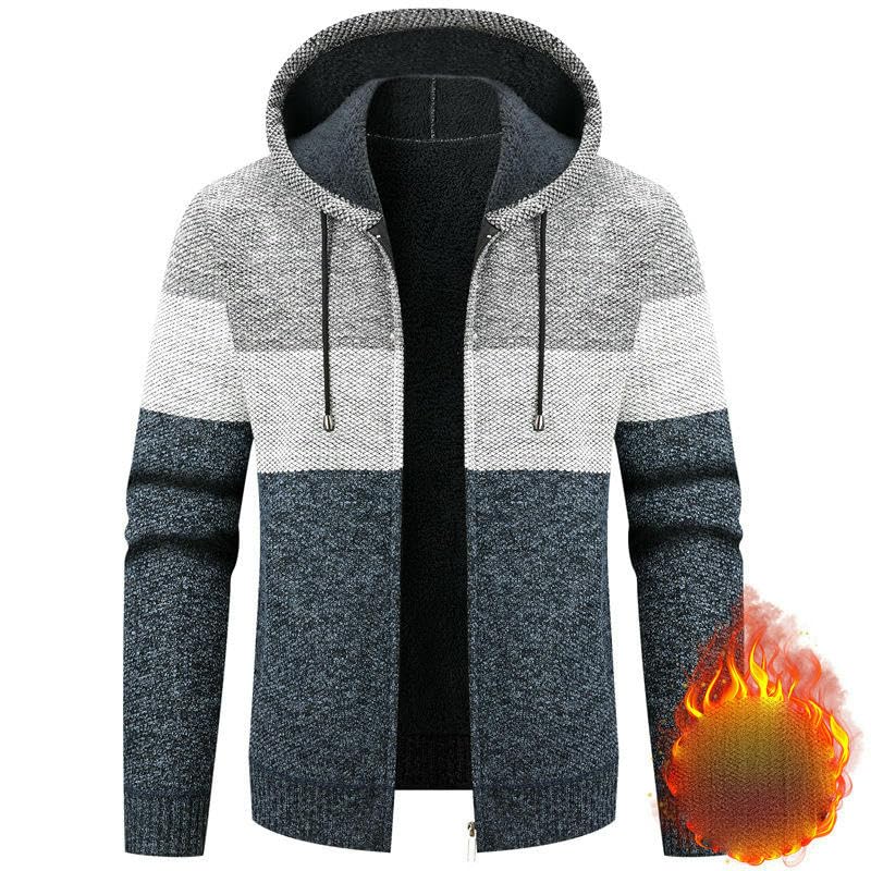Pull d'hiver homme à capuche doublé peluche bloc de couleur
