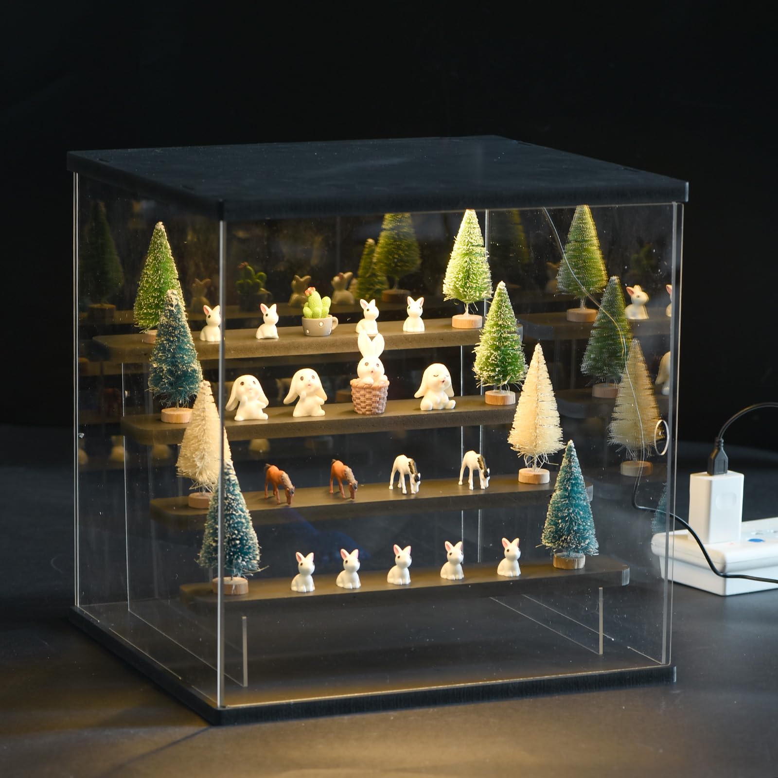 sourcing map Transparente Acryl-Vitrine mit LED-Licht, 12,6 x 11,81 x 12,6 cm, Schwarz