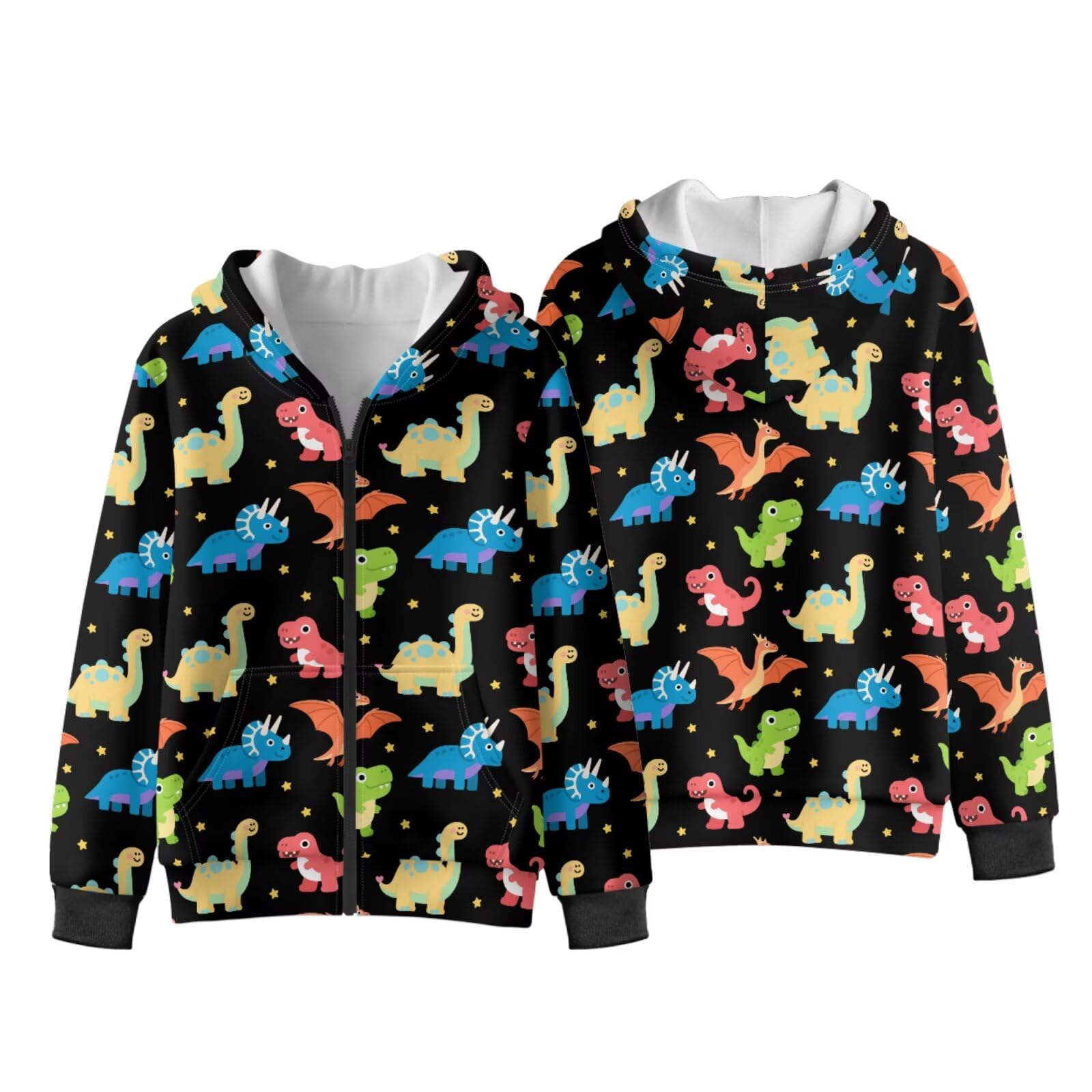 Biyejit Mädchen-Kapuzenpullover mit Reißverschluss, Fleece-Pullover, Sweatshirt, langärmelig, PE, Schulpullover für Reisen, Alltag, S-XL, Dinosaurier, 11-13 Years