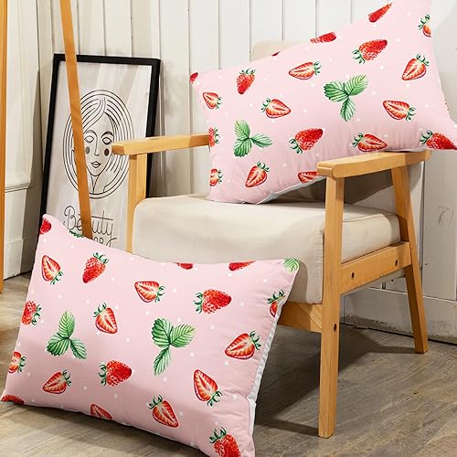 Miniatura 6 de AILONEN Juego de sábanas bajeras de fresa tamaño individual, juego de sábanas bonitas de fresa para niñas, juego de sábanas temáticas rosas, 3