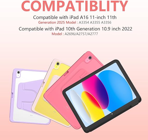 for A16 iPad case with Keyboard-Pink | for iPad 10th 11th Generation (A16, 2025), 7-color Backlit, Magnetic Cover, Pencil Holder, for iPad A16 11 inch/10th