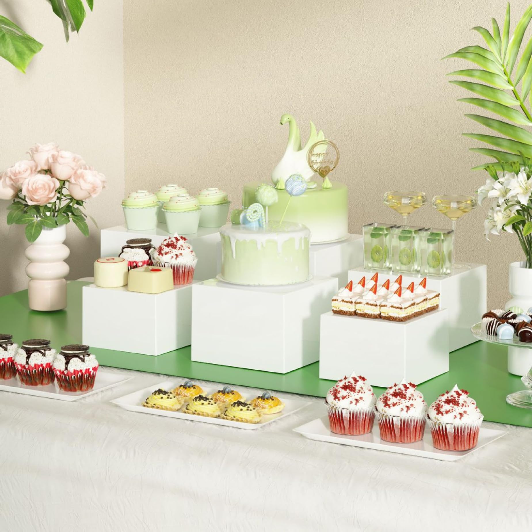 6 pezzi/set di riser a buffet, riser alimentari acrilici bianchi per tavolo a buffet, display da tavolo da dessert per alimenti riutilizzabili set per la catering di gioielli da dessert, 6 dimensioni