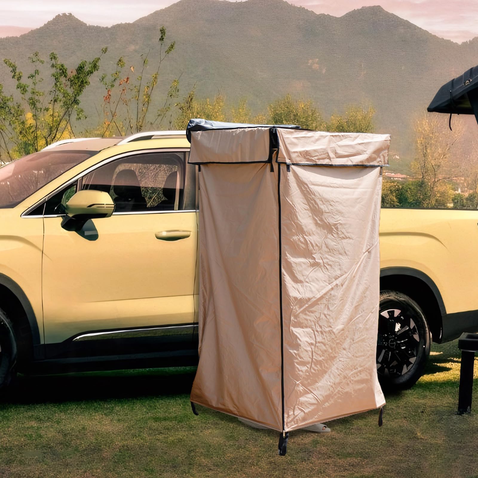Tente de douche pour voiture, Oxford étanche, douche latérale avec lumière LED pour camping en plein air, abris de protection pour l'extérieur, montée sur barres de toit, universelle