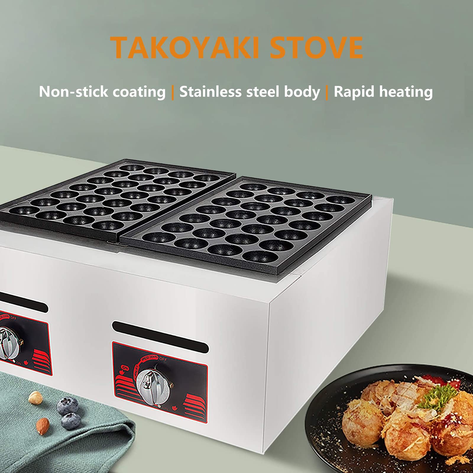 28/56 pezzi/per volta Takoyaki Maker, macchina per grigliare polpette di polpette a gas a doppia piastra commerciale, macchina per polpette di pesce polpo a grappolo O-ctopus per prelibatezze fai-da