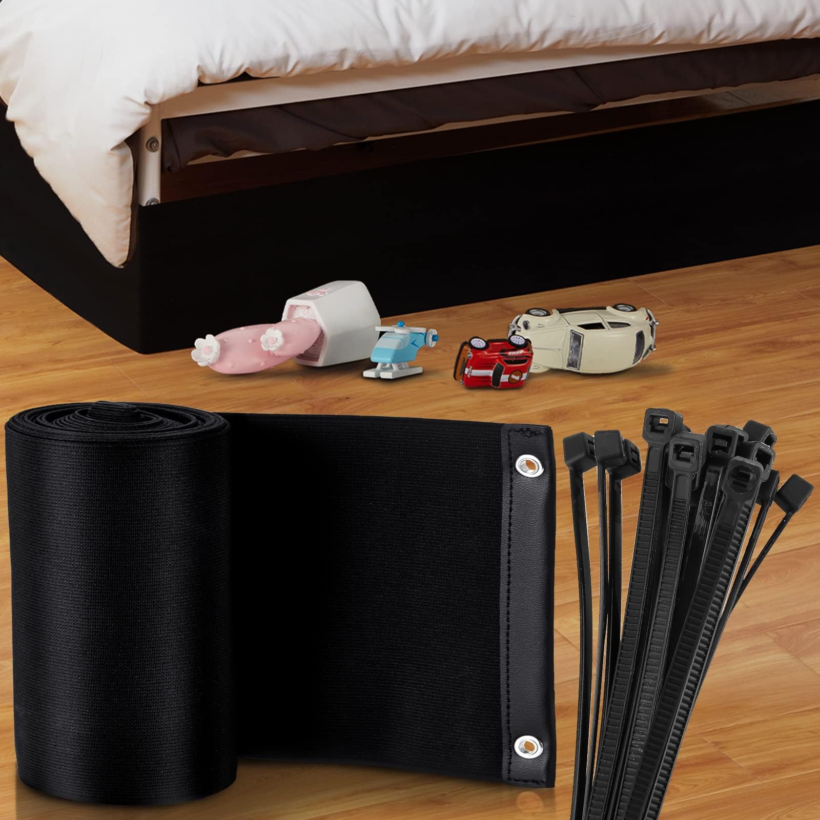 126 x 6 Inch Toy Blocker for Under Bed with 10 Black Nylon Zip Ties, Under Bed Blocker for Pets, Under Furniture Blocker, Under Couch Bumper Under Couch Guard for Dog Cat Home Accessories