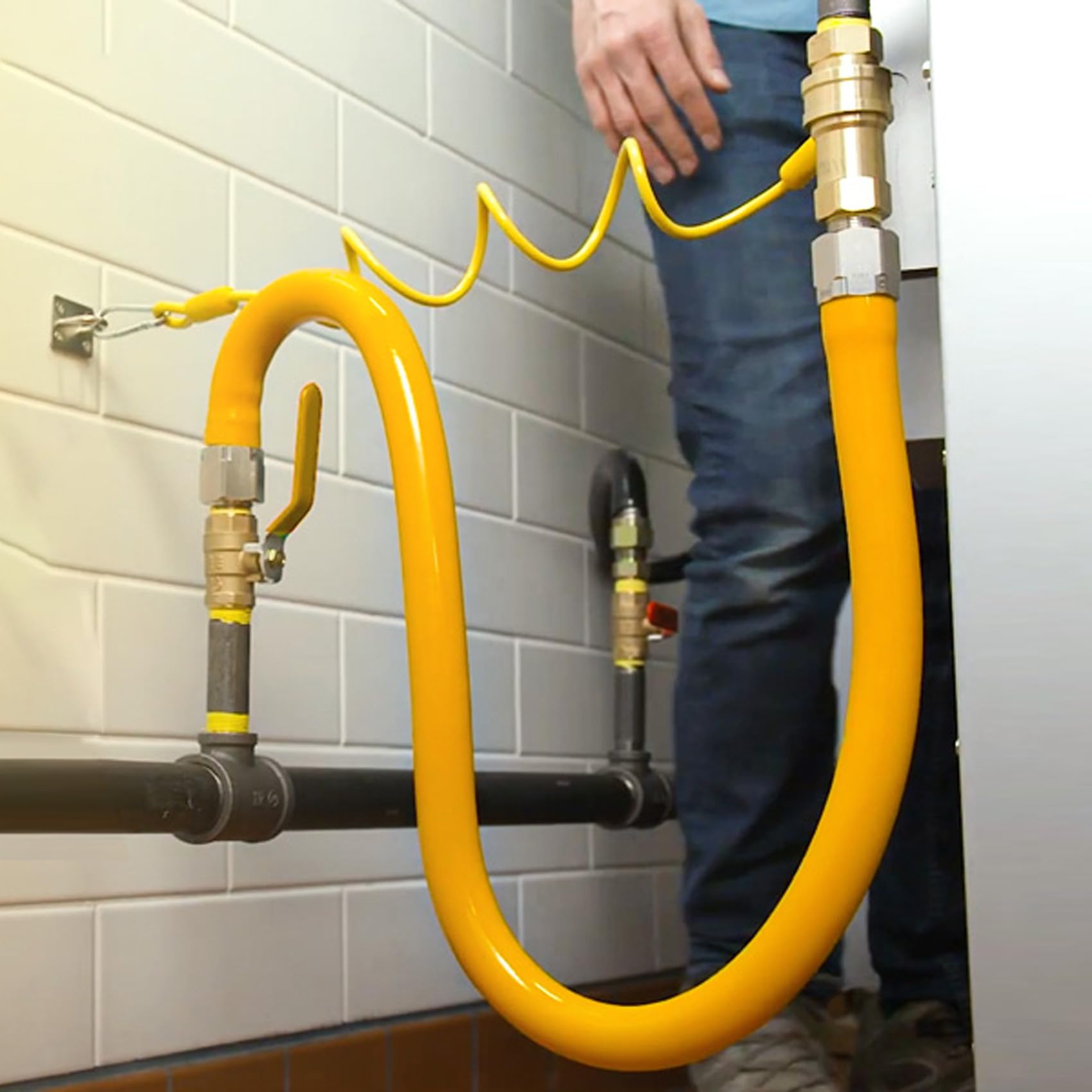 1675kit48 Kit de sistema de seguridad, manguera de línea de gas natural de 3/4 pulgadas de diámetro interior, manguera de línea de gas de cocina comercial de 48 pulgadas, kit de manguera de conector