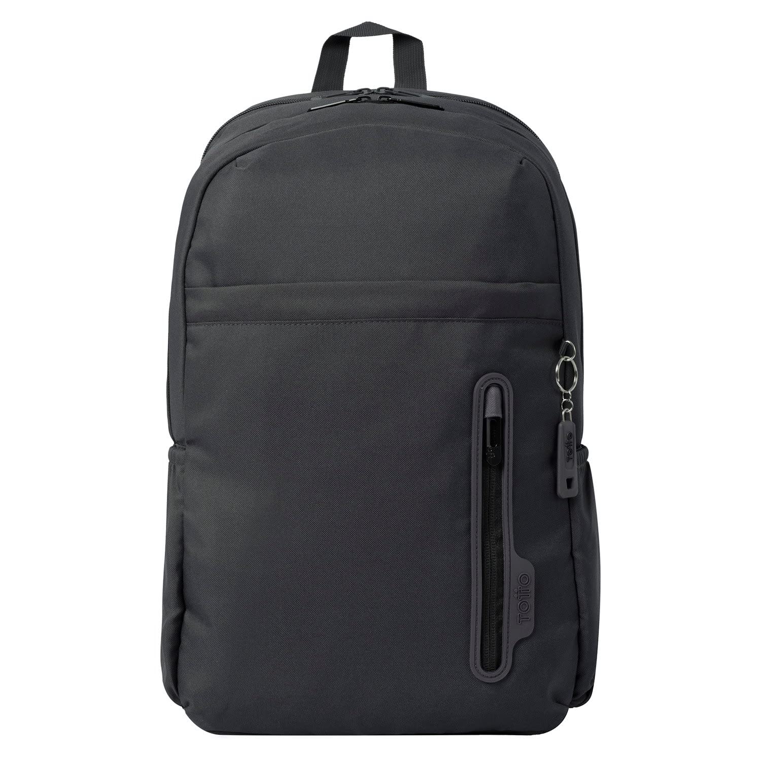 TOTTO - Mochila para Ordenador Portátil de 14 Pulgadas, Modelo Ajiman, 3 Compartimentos, 2 Bolsillos para Botella, Espaldar Ergonómico, Correas en S para Mayor Comodidad, Color Negro