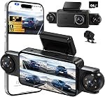 360°View 4 Channel Dash Cam, 5'' IPS Large Screen Dash Camera for Cars, 4K+1080P Front and Rear Inside Left Right, Built-in IR Night Vision, 24H Parking Mode, 64GB SD Card, Wireless APP Transmission