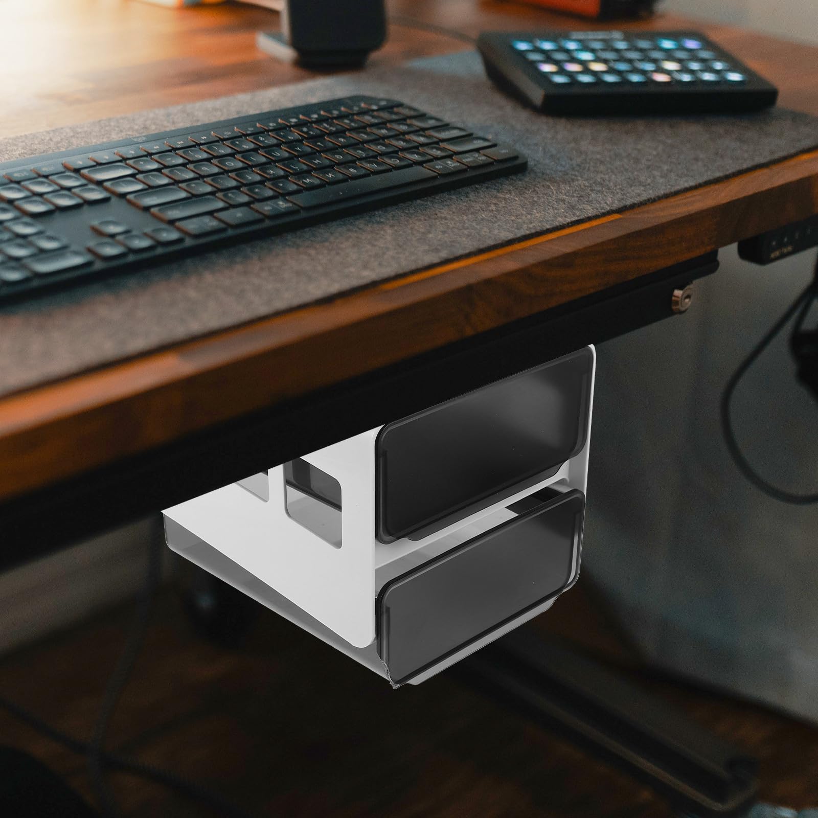 PRETYZOOM Organizzatore Nascosto per Scrivania Sotto Tavolo Adesivo Autoadesivo in Abs e Pp, Cassetto Nero per Conservare Cancelleria e Organizzazione Desktop