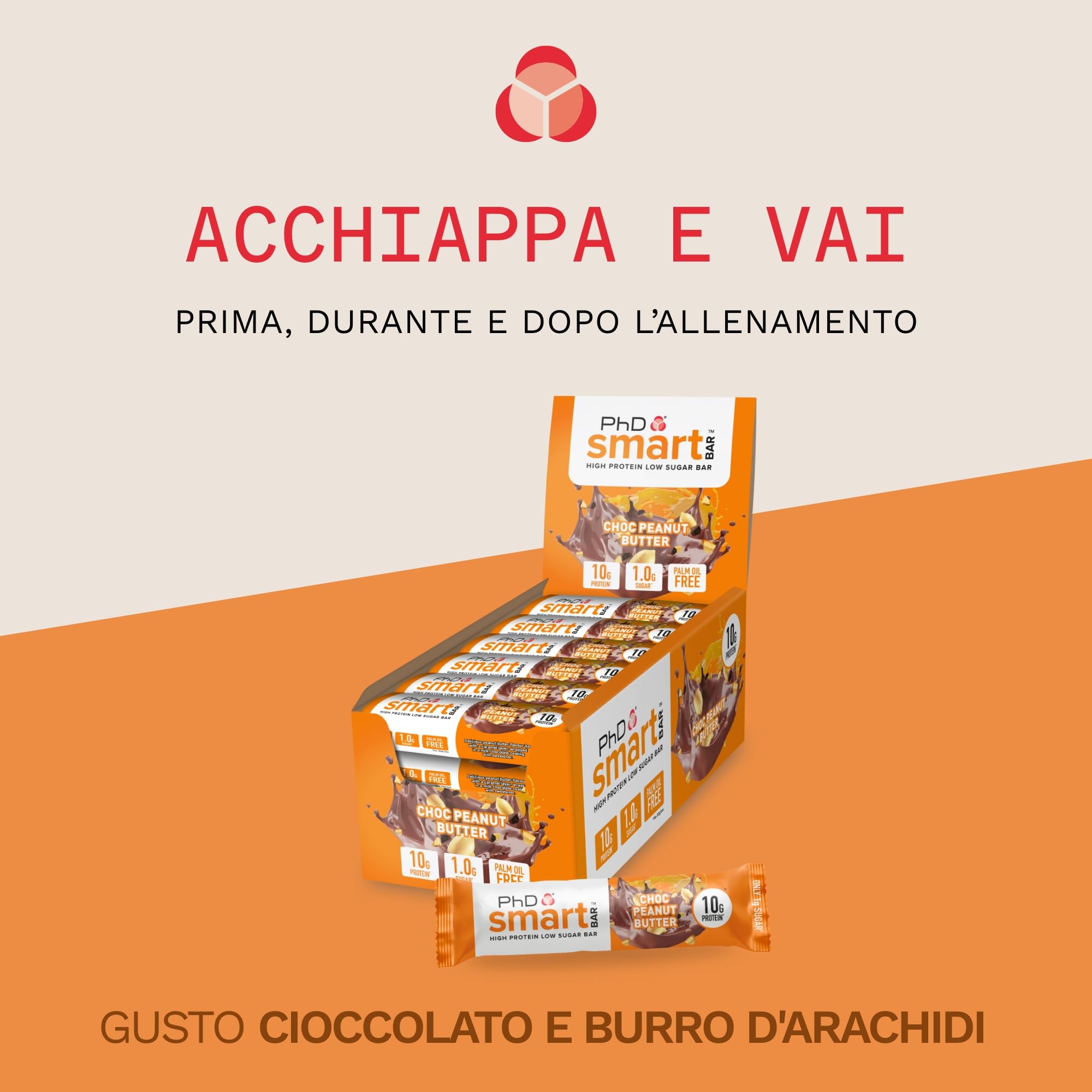 PhD Nutrition Smart Bar Barretta proteica 24x32g Cioccolato e burro d’arachidi - Protein Bar con 20g di proteine e poco zucchero, Adatta per una dieta macro